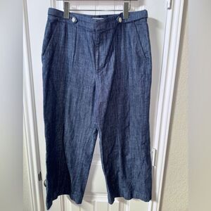 Loft outlet Stylish Blue Denim cropped Pants high rise wide leg crop